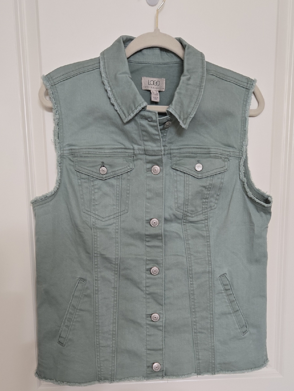 LOGO by Lori Goldstein Mint Green Sleeveless Denim Vest